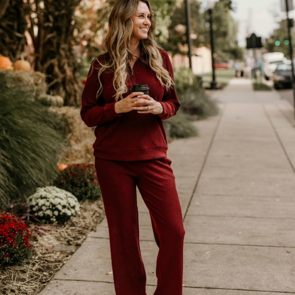 Like New Woolx Merino Wool Large Cranberry Melange Ribbed Luca Pants